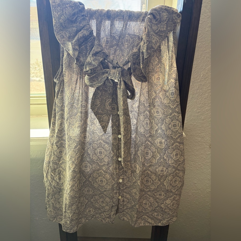 Banana Republic- Silk, Floral Ruffle Tie-Front Top XS